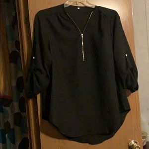 Black sheer blouse 3/4 sleeve  w/ zipper